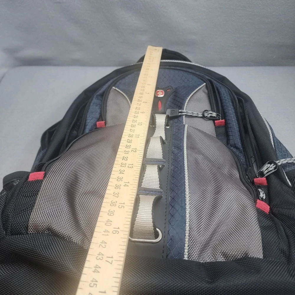 Wenger Black Grey Blue Mesh Padded Backpack Laptop‎ Travel School Bag